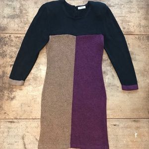 LAST DAY Sweater Dress Color Block Vintage 80s